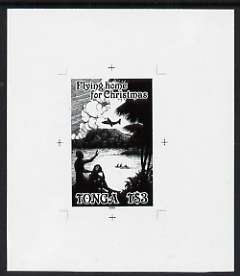 Tonga 1985 Christmas - Flying Home 3p B&W photographic Proof, as SG 1062, stamps on christmas, stamps on aviation, stamps on casa