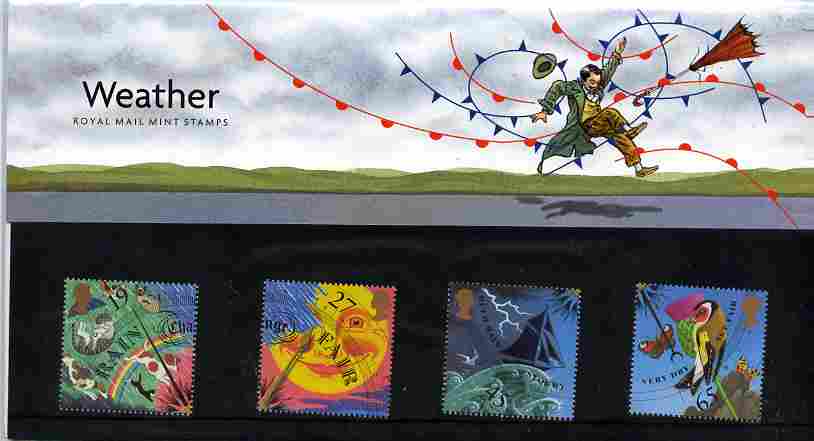 Great Britain 2001 Weather set of 4 in official presentation pack, SG 2197-2200, stamps on , stamps on  stamps on weather, stamps on  stamps on birds, stamps on  stamps on cats, stamps on  stamps on dogs, stamps on  stamps on butterflies, stamps on  stamps on ships, stamps on  stamps on flowers