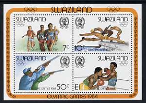 Swaziland 1984 Los Angeles Olympic Games m/sheet unmounted mint, SG MS461, stamps on sport, stamps on olympics, stamps on running, stamps on  swimming, stamps on shooting, stamps on boxing