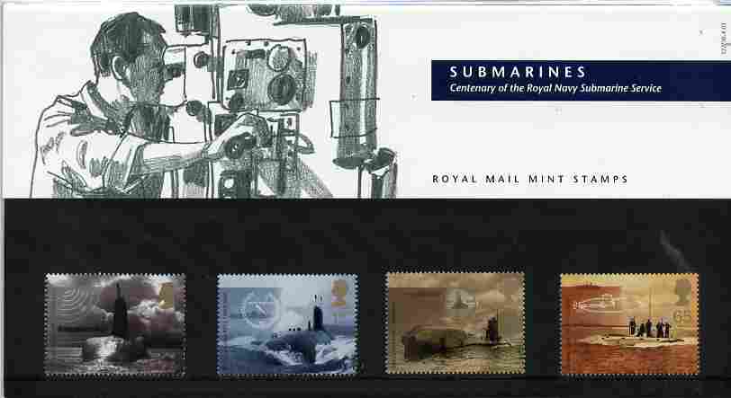 Great Britain 2001 Submarines set of 4 in official presentation pack SG 2202-05, stamps on , stamps on  stamps on ships, stamps on submarines