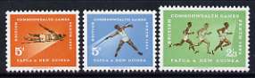Papua New Guinea 1962 7th British Empire & Commonwealth Games set of 3 unmounted mint, SG 39-41, stamps on , stamps on  stamps on sport, stamps on  stamps on athletics, stamps on  stamps on javelin, stamps on  stamps on high jump, stamps on  stamps on  running