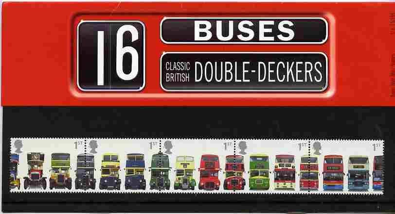 Great Britain 2001 Buses se-tenant strip of 5 in official presentation pack SG 2210a, stamps on buses, stamps on transport