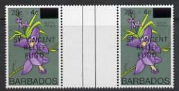 Barbados 1979 St Vincent Relief Fund opt in unmounted mint gutter pair, SG 621, stamps on , stamps on  stamps on flowers