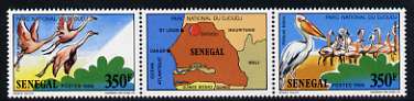 Senegal 1987 Djoudj National Park, the two 350f values se-tenant with label showing map, unmounted mint, SG 924-25, stamps on birds, stamps on flamigos, stamps on pelicans, stamps on maps, stamps on national parks, stamps on parks