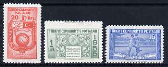 Turkey 1955 Int Military Football Championshop set of 3 unmounted mint, SG 1570-72, stamps on , stamps on  stamps on football, stamps on  stamps on sport