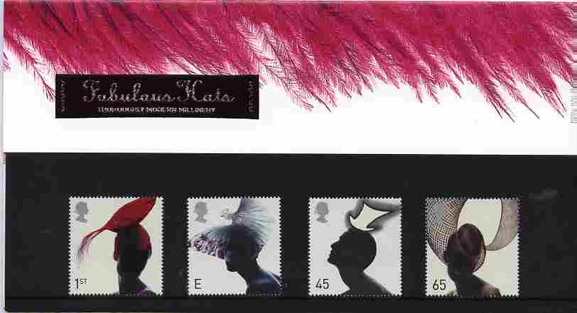 Great Britain 2001 Hats perf set of 4 values in official presentation pack SG 2216-19, stamps on hats, stamps on headdresses, stamps on fashion
