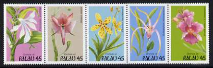 Palau 1990 'Expo 90' International Garden & Greenery Exposition se-tenant strip of 5 orchids, unmounted mint, SG 346a, stamps on flowers, stamps on orchids