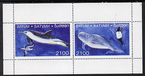 Batum 1995 (April) Birds & Dolphins perf souvenir sheet containing 2 values unmounted mint, stamps on , stamps on  stamps on animals, stamps on birds, stamps on penguins, stamps on marine life, stamps on whales