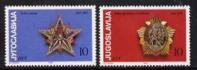 Yugoslavia 1985 40th Anniversary of VE Day set of 2 unmounted mint, SG 2214-15, stamps on militaria, stamps on medals, stamps on  ww2 , stamps on 
