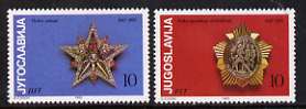 Yugoslavia 1985 40th Anniversary of VE Day set of 2 unmounted mint, SG 2214-15, stamps on militaria, stamps on medals, stamps on  ww2 , stamps on 