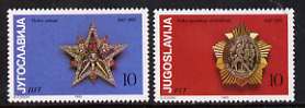 Yugoslavia 1985 40th Anniversary of VE Day set of 2 unmounted mint, SG 2214-15, stamps on , stamps on  stamps on militaria, stamps on  stamps on medals, stamps on  stamps on  ww2 , stamps on  stamps on 