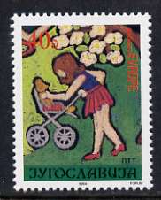 Yugoslavia 1984 40d Girl pushing bear in buggy, from 16th Joy of Europe Meeting set of 2, unmounted mint SG 2167, stamps on children, stamps on arts, stamps on teddy bears