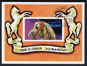 Umm Al Qiwain 1972 Horses imperf m/sheet used, Mi BL36, stamps on horses