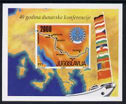 Yugoslavia 1988 40th Anniversary of Danube Conference 2000d imperf m/sheet unmounted mint, SG MS 2470, stamps on maps, stamps on anchors, stamps on flags, stamps on rivers
