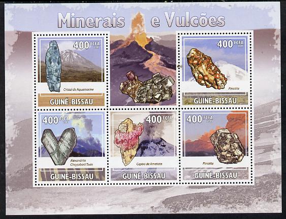 Guinea - Bissau 2009 Minerals & Volcanoes perf sheetlet containing 5 values unmounted mint, stamps on minerals, stamps on volcanoes, stamps on 