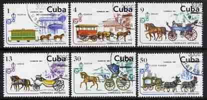 Cuba 1981 Horse-drawn Vehicles set of 6 fine cto used, SG 2726-31, stamps on , stamps on  stamps on horses, stamps on  stamps on transport, stamps on  stamps on trams