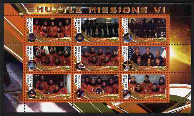 Malawi 2010 Space Shuttle Missions #06 perf sheetlet containing 9 values unmounted mint, stamps on , stamps on  stamps on space, stamps on  stamps on shuttle