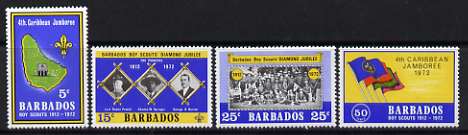 Barbados 1972 Diamond Jubilee of Scouts set of 4 unmounted mint, SG 444-47, stamps on , stamps on  stamps on scouts, stamps on  stamps on maps, stamps on  stamps on flags