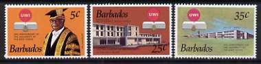 Barbados 1973 25th Anniversary of University of West Indies set of 3 unmounted mint, SG 476-78, stamps on , stamps on  stamps on education