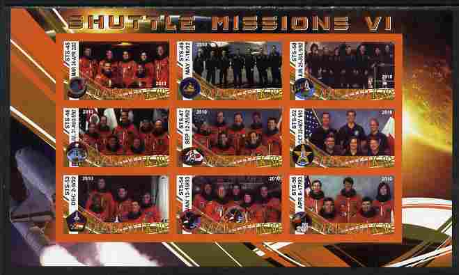 Malawi 2010 Space Shuttle Missions #06 imperf sheetlet containing 9 values unmounted mint, stamps on space, stamps on shuttle
