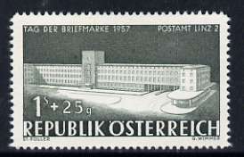 Austria 1957 1s + 25g Stamp Day (Post Office, Linz) unmounted mint, SG 1327, stamps on , stamps on  stamps on postal, stamps on  stamps on post offices