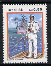 Brazil 1986 50c Lt Commander 1930, from Military Uniforms set of 2, unmounted mint, SG 2264, stamps on , stamps on  stamps on ships, stamps on  stamps on military