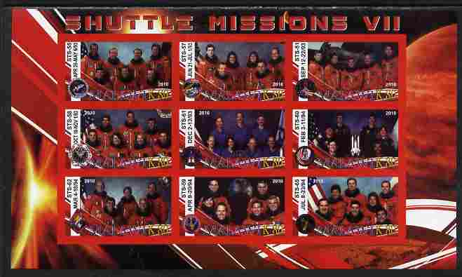 Malawi 2010 Space Shuttle Missions #07 imperf sheetlet containing 9 values unmounted mint, stamps on , stamps on  stamps on space, stamps on  stamps on shuttle