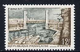 France 1957 12f Port of Brest unmounted mint, SG 1344, stamps on , stamps on  stamps on ports, stamps on  stamps on ships, stamps on  stamps on bridges