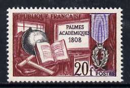 France 1959 20f 150th Anniversary of 'Academic Palms' (Globe, Medal, T-square) unmounted mint, SG 1414*, stamps on , stamps on  stamps on education, stamps on  stamps on globes, stamps on  stamps on medals, stamps on  stamps on mathematics, stamps on  stamps on maths