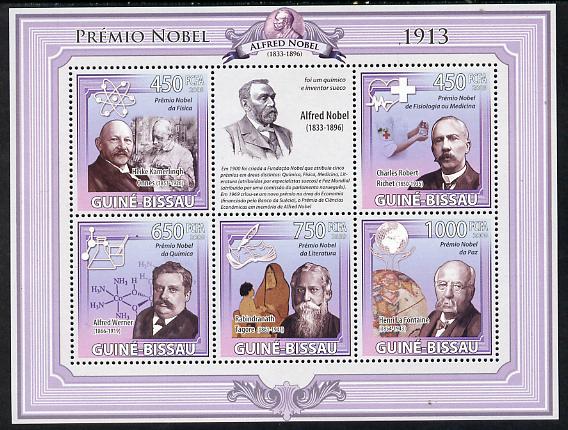 Guinea - Bissau 2009 Nobel Prize Winners - 1913 perf sheetlet containing 5 values unmounted mint, stamps on , stamps on  stamps on personalities, stamps on  stamps on nobel, stamps on  stamps on science, stamps on  stamps on literature, stamps on  stamps on medical, stamps on  stamps on peace, stamps on  stamps on physics