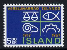 Iceland 1967 50th Anniversary of Icelandic Chamber of Commerce unmounted mint, SG 443, stamps on commerce, stamps on sheep, stamps on fish