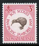 New Zealand 1959 Pan-Pacific Scout Jamboree 3d Kiwi unmounted mint, SG 771*, stamps on , stamps on  stamps on scouts, stamps on  stamps on birds, stamps on  stamps on kiwi