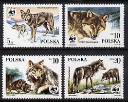 Poland 1985 Protected Animals - the Wolf (with WWF insignia) set of 4 unmounted mint, SG 2990-93, stamps on animals, stamps on dogs, stamps on wolves, stamps on  wwf , stamps on 