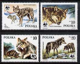 Poland 1985 Protected Animals - the Wolf (with WWF insignia) set of 4 unmounted mint, SG 2990-93, stamps on , stamps on  stamps on animals, stamps on  stamps on dogs, stamps on  stamps on wolves, stamps on  stamps on  wwf , stamps on  stamps on 