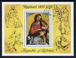 Liberia 1983 Christmas 500th Birth Anniversary of Raphael m/sheet fine cto used, SG MS 1563, stamps on , stamps on  stamps on arts, stamps on  stamps on raphael, stamps on  stamps on religion, stamps on  stamps on christmas