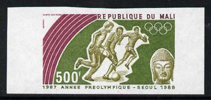 Mali 1987 Air 500f Footballers IMPERF single from Olympic Games (1st series) set of 2 unmounted mint, as SG 1122, stamps on football, stamps on olympics, stamps on sport