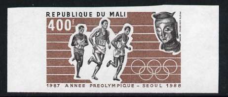 Mali 1987 Air 400f Runners IMPERF single from Olympic Games (1st series) set of 2 unmounted mint, as SG 1121, stamps on olympics, stamps on running