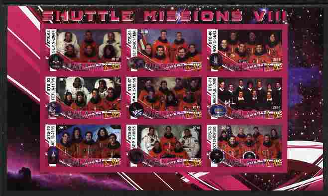 Malawi 2010 Space Shuttle Missions #08 imperf sheetlet containing 9 values unmounted mint, stamps on , stamps on  stamps on space, stamps on  stamps on shuttle