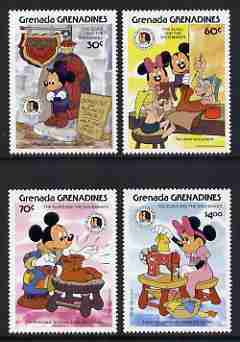 Grenada - Grenadines 1985 Birth Bicentenaries of Grimm Brothers set of 4 with Disney characters illustrating scenes from The Elves and the Shoemaker unmounted mint, SG 721-24, stamps on , stamps on  stamps on disney, stamps on  stamps on textiles, stamps on  stamps on fairy tales