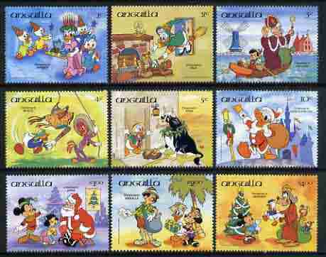Anguilla 1984 Christmas set of 9 with Disney characters illustrating National Christmas scenes unmounted mint, SG 636-44, stamps on disney, stamps on christmas, stamps on windmills