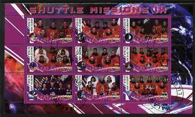 Malawi 2010 Space Shuttle Missions #09 perf sheetlet containing 9 values fine cto used, stamps on , stamps on  stamps on space, stamps on  stamps on shuttle