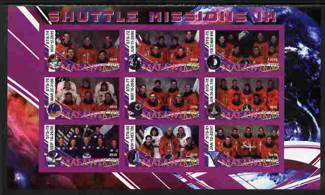 Malawi 2010 Space Shuttle Missions #09 imperf sheetlet containing 9 values unmounted mint, stamps on space, stamps on shuttle