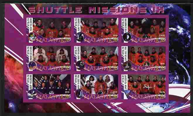 Malawi 2010 Space Shuttle Missions #09 imperf sheetlet containing 9 values unmounted mint, stamps on space, stamps on shuttle