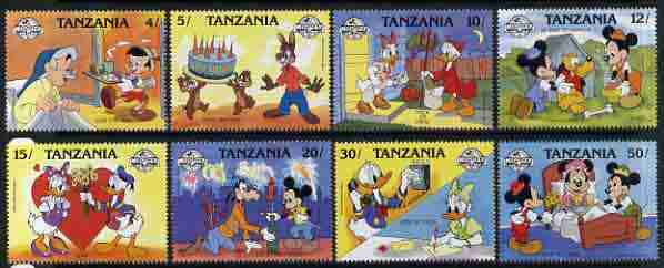 Tanzania 1988 Greetings Stamps set of 8 with Walt Disney cartoon characters unmounted mint, SG 588-95, stamps on , stamps on  stamps on disney, stamps on  stamps on fireworks