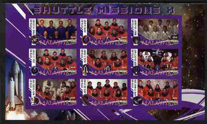 Malawi 2010 Space Shuttle Missions #10 imperf sheetlet containing 9 values unmounted mint, stamps on space, stamps on shuttle