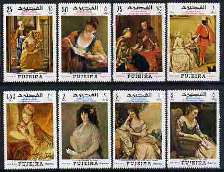 Fujeira 1968 International Letter Writing Week set of 8 paintings depicting reading and writing of letters unmounted mint, Mi 276-83