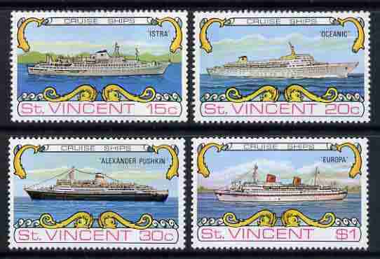 St Vincent 1974 Cruise Ships set of 4 unmounted mint, SG 387-90, stamps on , stamps on  stamps on ships