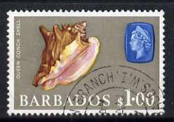 Barbados 1966-69 Queen Conch Shell $1 (wmk sideways) fine used, SG 354, stamps on , stamps on  stamps on shells, stamps on  stamps on marine life