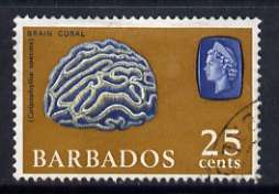 Barbados 1965 Brain Coral 25c (wmk upright) fine used, SG 331, stamps on marine life, stamps on coral