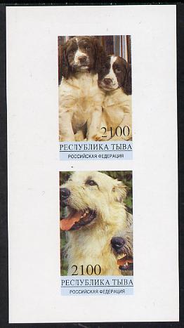 Touva 1995 Dogs imperf souvenir sheet containing 2 values unmounted mint, stamps on , stamps on  stamps on animals  dogs   springer spaniel   wolfhound